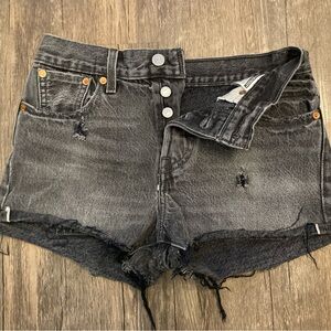 Size 25 Levi's Vintage Black Distressed Selvedge Cut Off Denim Shorts